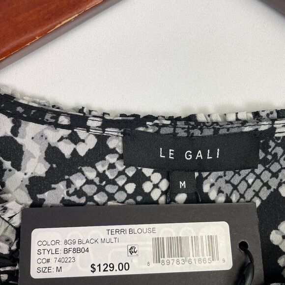 Bloomingdale's LE GALI Terri Snake Print Long Sleeve Blouse Top Black White M - Picture 6 of 10